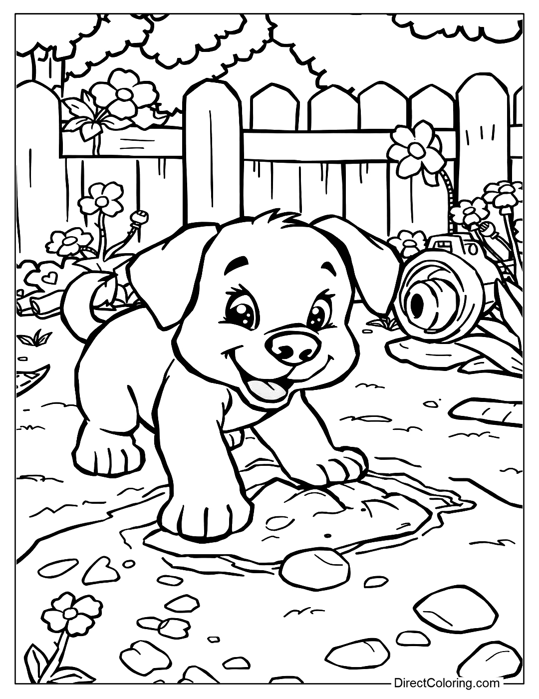 Puppy in the Backyard Color Page